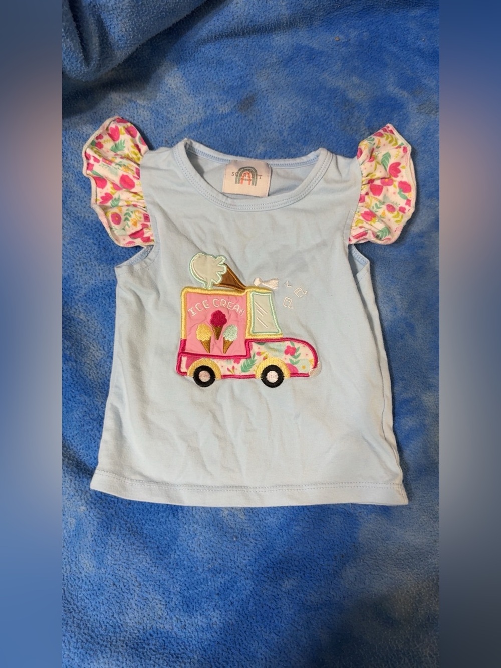 Simply Scarlett Smocks Light Blue Ice Cream Truck Ruffle Sleeve Shirt